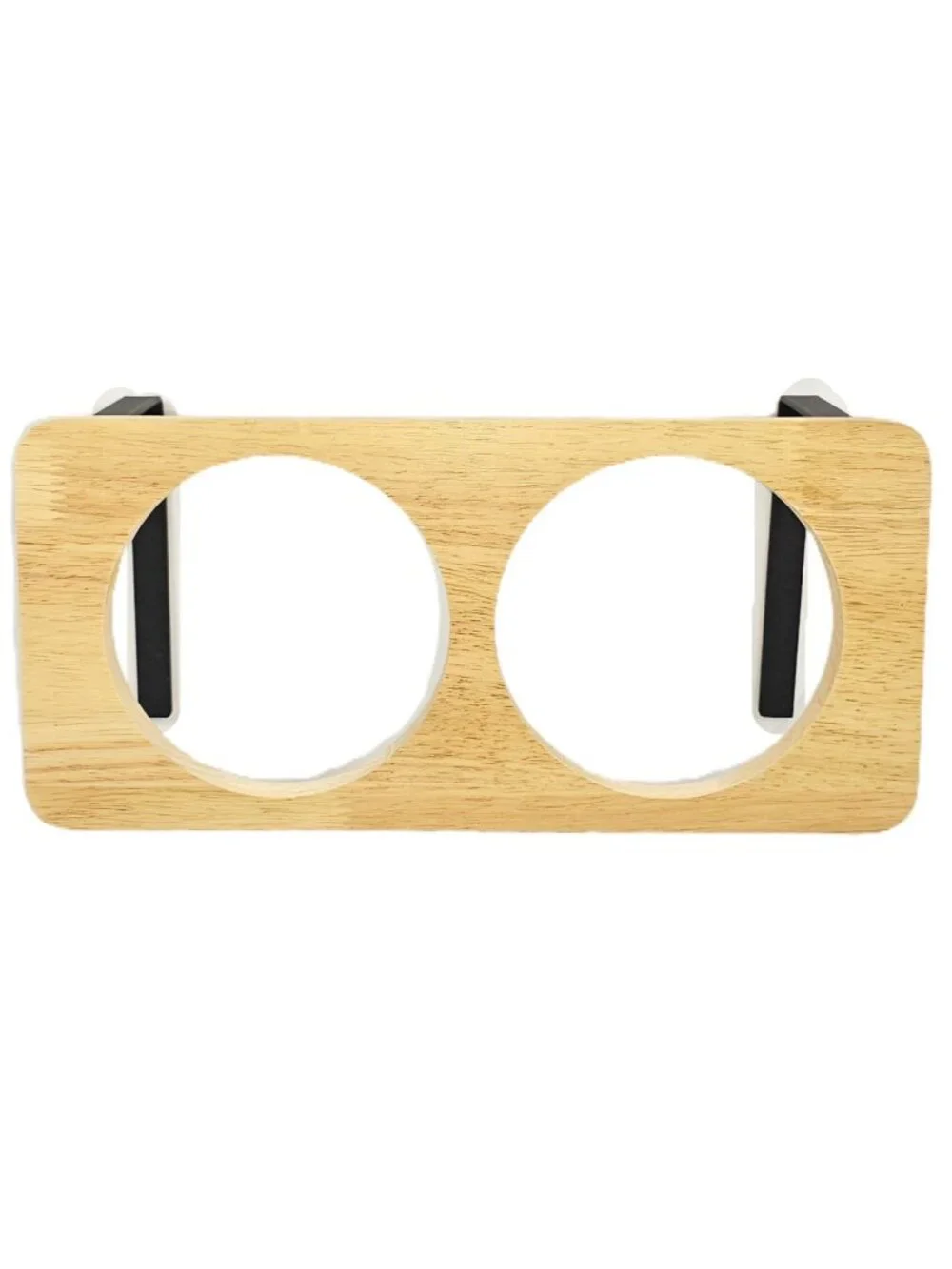 Elevated Double Cat Dog Bowls Wooden 15° Tilted Raised Stand Stainless Steel